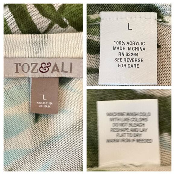 Roz & Ali Dressbarn Long Sweater Cardigan Lightweight Green Tropical Size Large - Picture 9 of 10